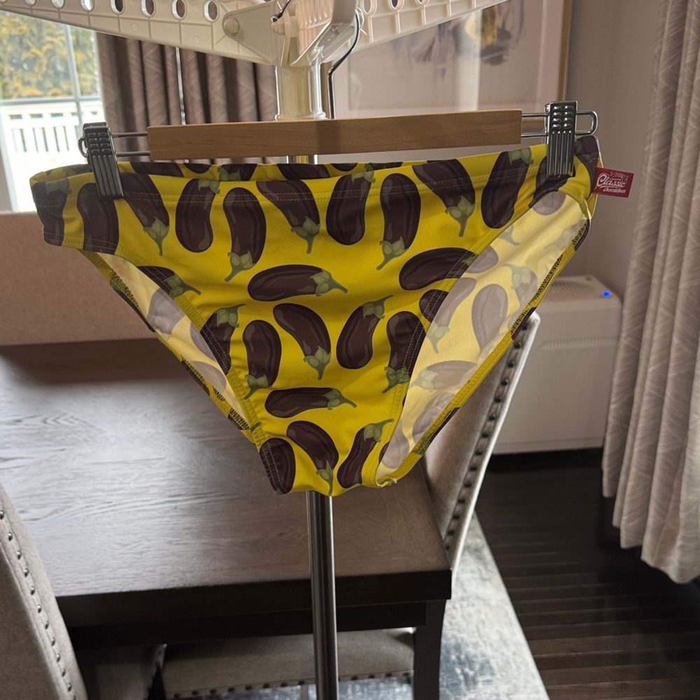 Yellow Eggplant Print Men's Swim Briefs